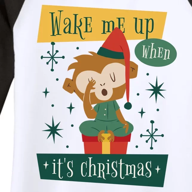 Wake Me Up When It's Christmas Monkey Cute Women's Tri-Blend 3/4-Sleeve Raglan Shirt