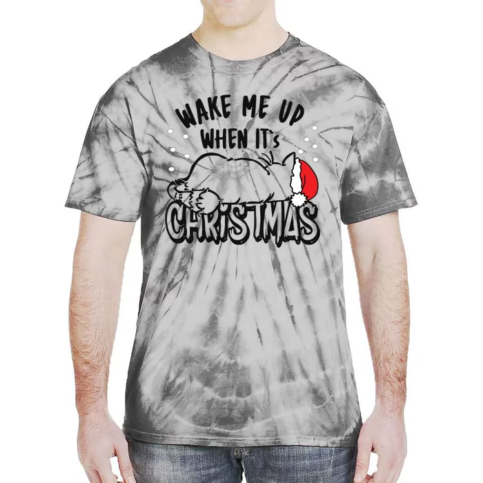 Wake Me Up When Its Christmas Merry Christmas Cat Gift Tie-Dye T-Shirt