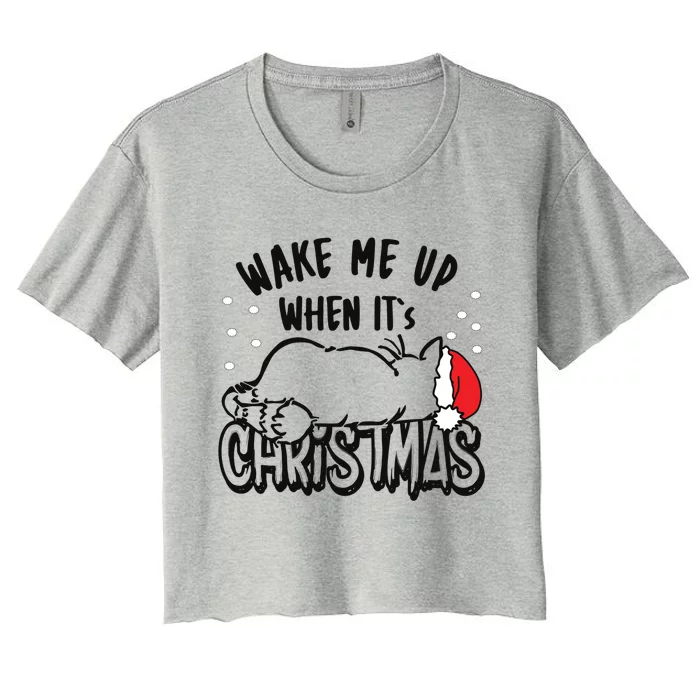 Wake Me Up When Its Christmas Merry Christmas Cat Gift Women's Crop Top Tee