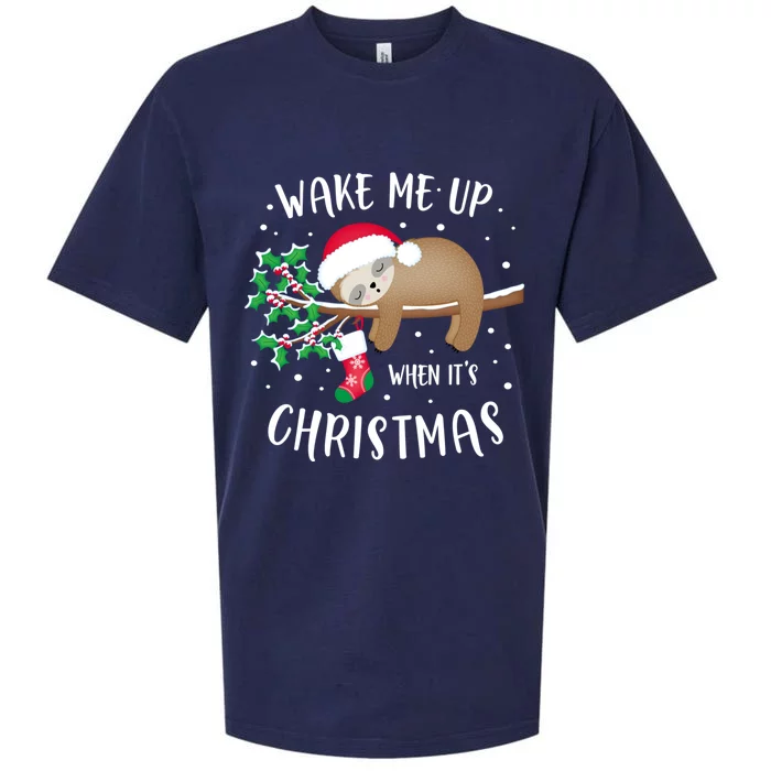 Wake Me Up When ItS Christmas Cute Sloth Gift Sueded Cloud Jersey T-Shirt