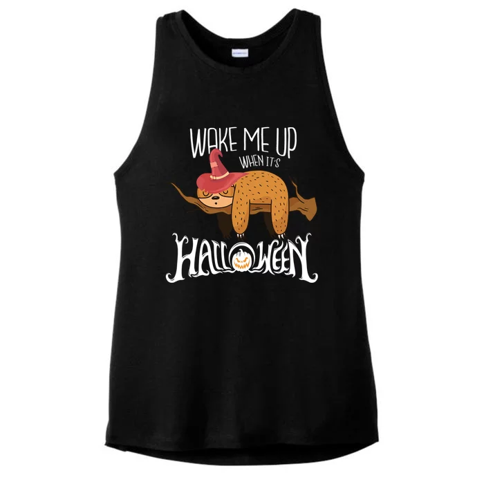 Wake Me Up When Its Halloween Sloth Gift Ladies Tri-Blend Wicking Tank