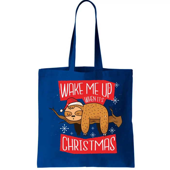 Wake Me Up When ItS Christmas Cute Sloth Pajama Gift Tote Bag