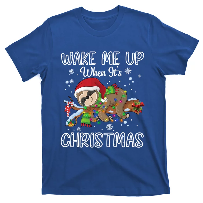 Wake Me Up When ItS Christmas Funny Sloth Lover Snowflake Gift T-Shirt