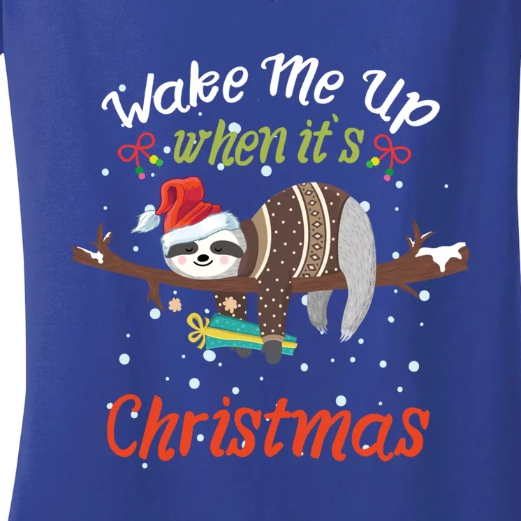 Wake Me Up When ItS Christmas Is Sweet Sloth Sloth Gift Women's V-Neck T-Shirt