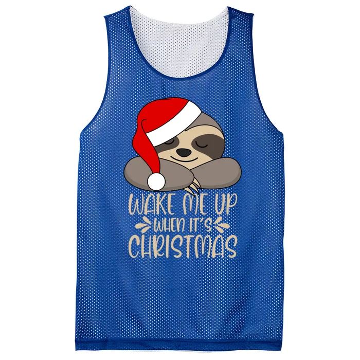 Wake Me Up When ItS Christmas Santa Claus Sloth Gift Mesh Reversible Basketball Jersey Tank