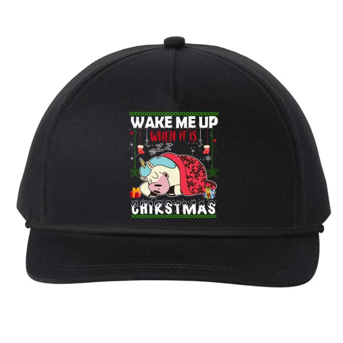 Wake Me Up When It's Christmas Unicorn Sleep Lover Xmas Gift Snapback Five-Panel Rope Hat