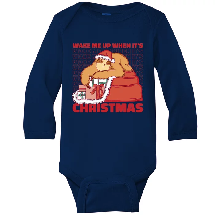 Wake Me Up When It's Christmas Sleeping Sloth Baby Long Sleeve Bodysuit