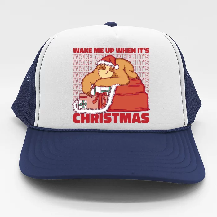 Wake Me Up When It's Christmas Sleeping Sloth Trucker Hat