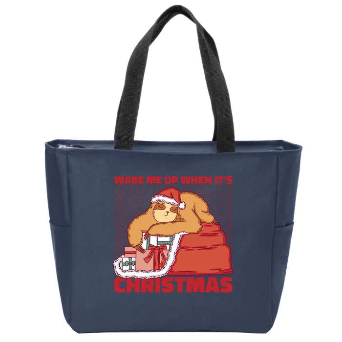 Wake Me Up When It's Christmas Sleeping Sloth Zip Tote Bag