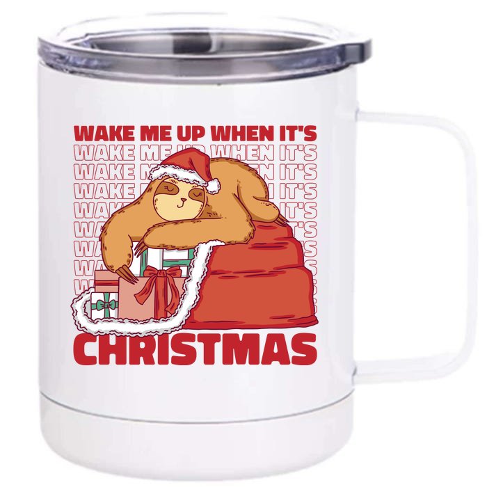 Wake Me Up When It's Christmas Sleeping Sloth Front & Back 12oz Stainless Steel Tumbler Cup