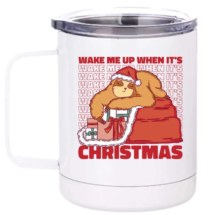 Wake Me Up When It's Christmas Sleeping Sloth Front & Back 12oz Stainless Steel Tumbler Cup