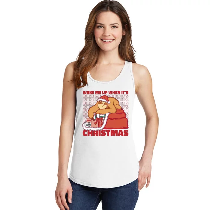 Wake Me Up When It's Christmas Sleeping Sloth Ladies Essential Tank