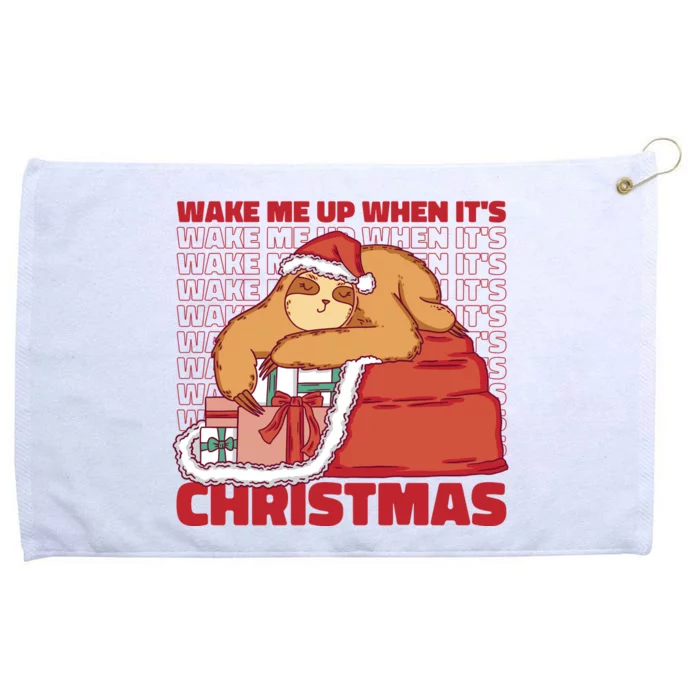 Wake Me Up When It's Christmas Sleeping Sloth Grommeted Golf Towel