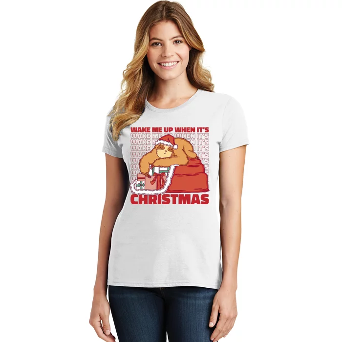 Wake Me Up When It's Christmas Sleeping Sloth Women's T-Shirt