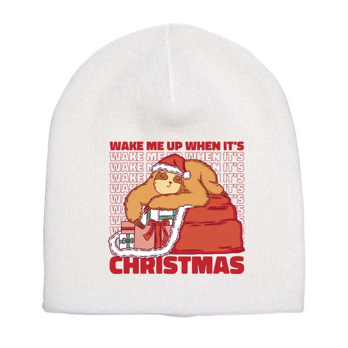 Wake Me Up When It's Christmas Sleeping Sloth Short Acrylic Beanie