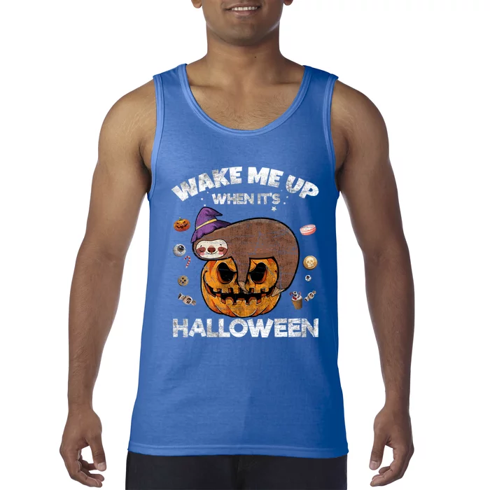 Wake Me Up When Its Halloween Sloth Halloween Graphic Gift Cute Gift Tank Top