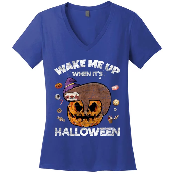 Wake Me Up When Its Halloween Sloth Halloween Graphic Gift Cute Gift Women's V-Neck T-Shirt