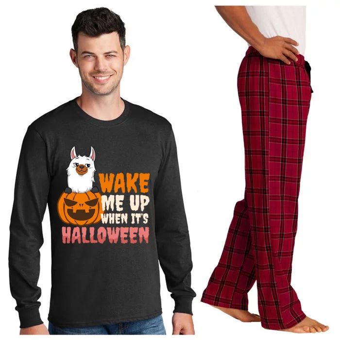 Wake Me Up When Its Design Halloween Llama Funny Gift Long Sleeve Pajama Set