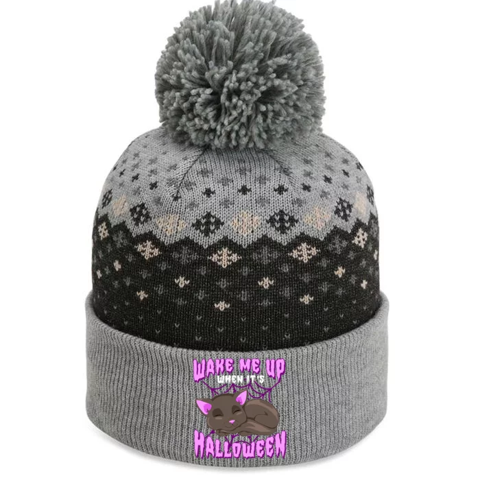 Wake Me Up When Its Halloween Black Cat Gift The Baniff Cuffed Pom Beanie