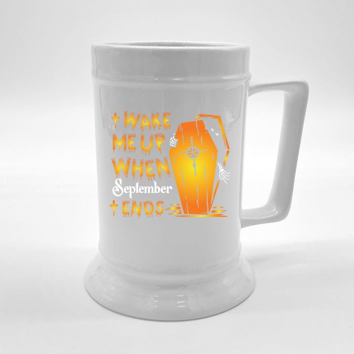 Wake Me Up When September Ends Funny Scary Halloween Gift Front & Back Beer Stein