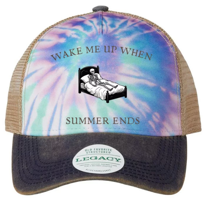 Wake Me Up When Summer Ends Funny Halloween Novelty Design Gift Legacy Tie Dye Trucker Hat