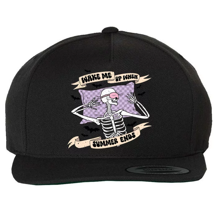 Wake Me Up When Summer Ends Funny Skeleton Halloween Gift Wool Snapback Cap