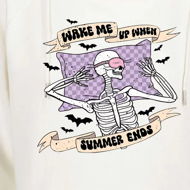 Wake Me Up When Summer Ends Funny Skeleton Halloween Gift Womens Funnel Neck Pullover Hood