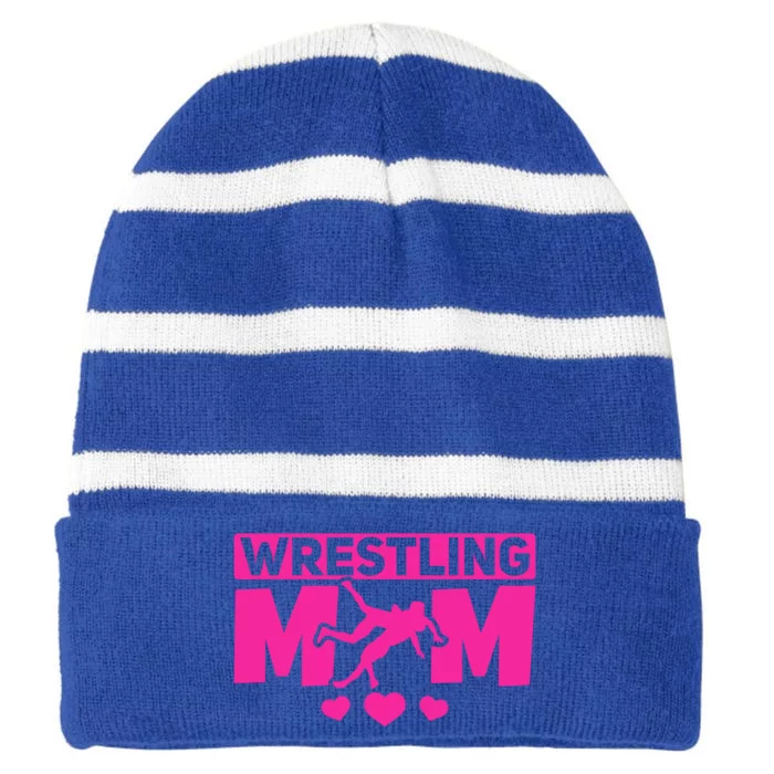 Wrestling Mama Wrestle Wrestler Mom I Wrestling Mom Gift Striped Beanie with Solid Band