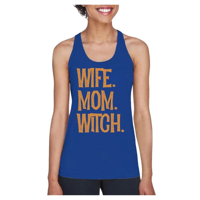 Wife Mom Witch Halloween Spooky Evil Witchcraft Humor Gift Women's Racerback Tank