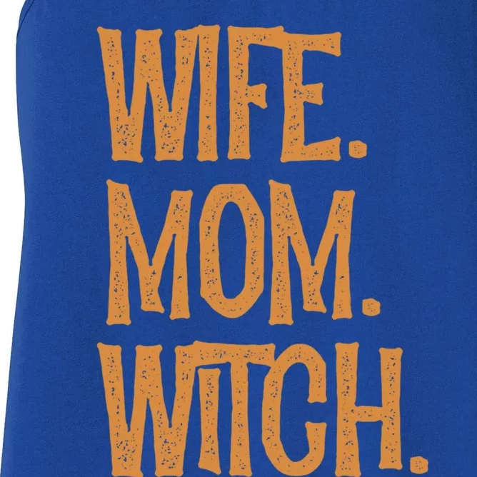 Wife Mom Witch Halloween Spooky Evil Witchcraft Humor Gift Women's Racerback Tank