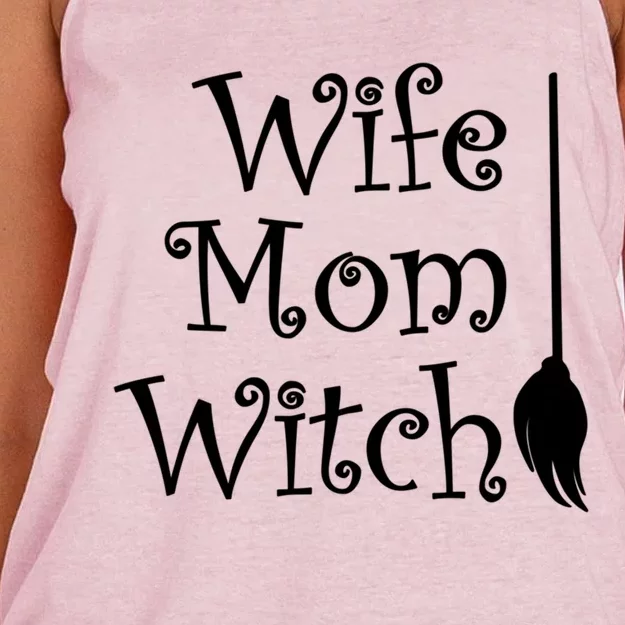 Wife Mom Witch With Broom Gift Women's Knotted Racerback Tank