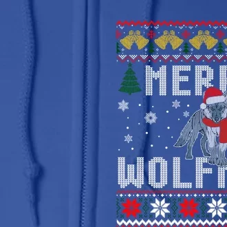 Wolf Merry Wolfmas Great Gift Christmas Wolf Ugly Sweater Meaningful Gift Full Zip Hoodie