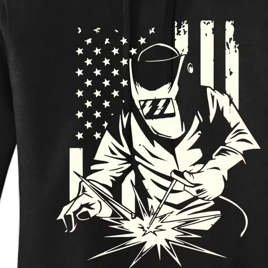 Welder Metal Worker Welding Blacksmithing July 4 US Flag Women's Pullover Hoodie