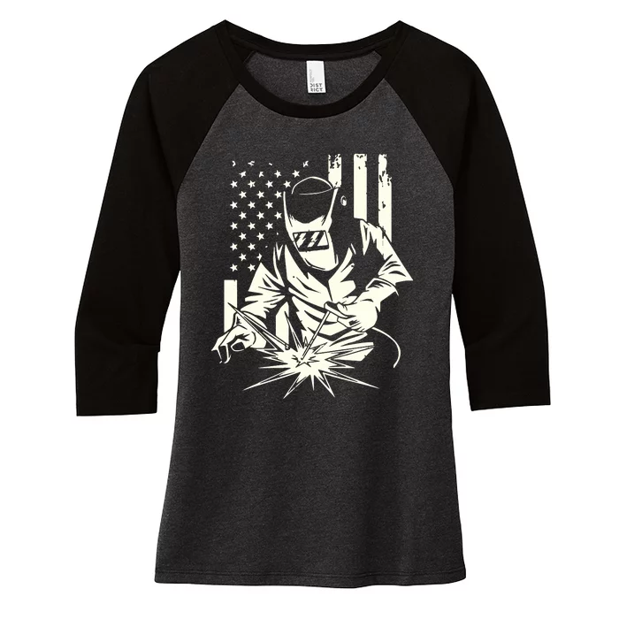 Welder Metal Worker Welding Blacksmithing July 4 US Flag Women's Tri-Blend 3/4-Sleeve Raglan Shirt