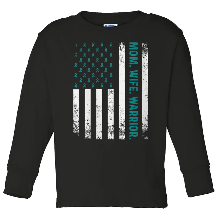 Wo Mom. Wife. Warrior. Ovarian Cancer Awareness Toddler Long Sleeve Shirt