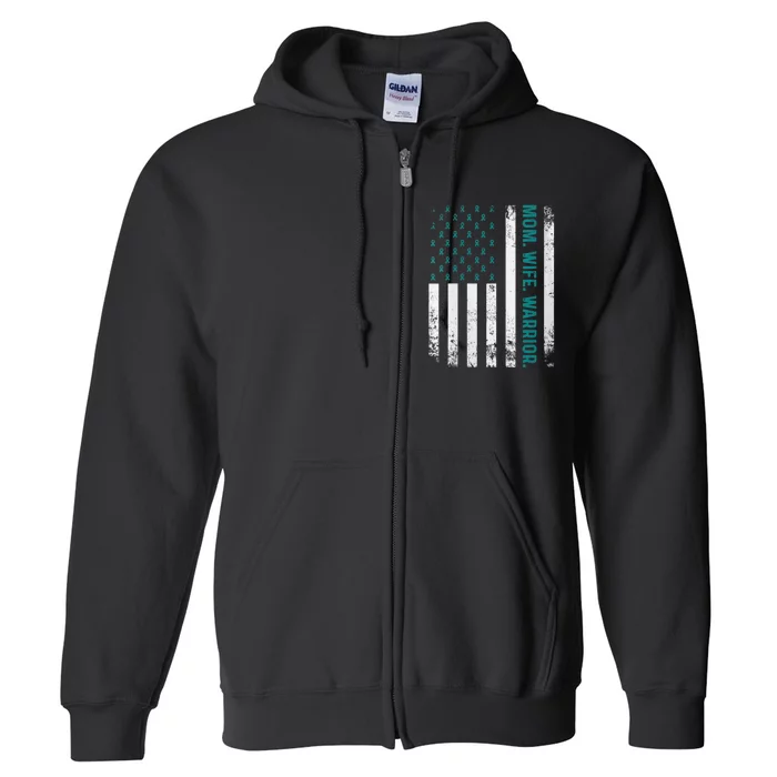 Wo Mom. Wife. Warrior. Ovarian Cancer Awareness Full Zip Hoodie