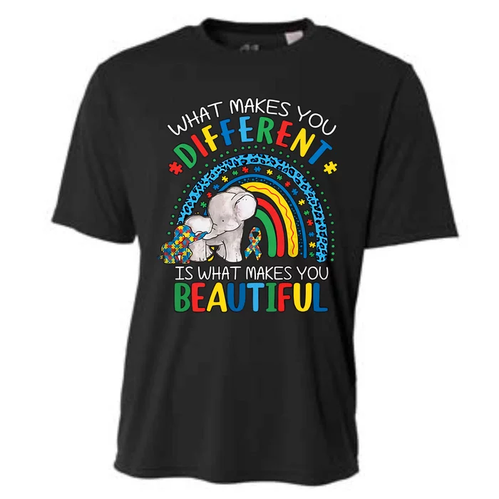 What Make You Different Is What Make You Beautiful Autism Awareness Elephant Cooling Performance Crew T-Shirt