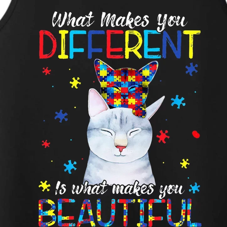 What Makes You Different Cat Mom Autism Awareness Performance Tank