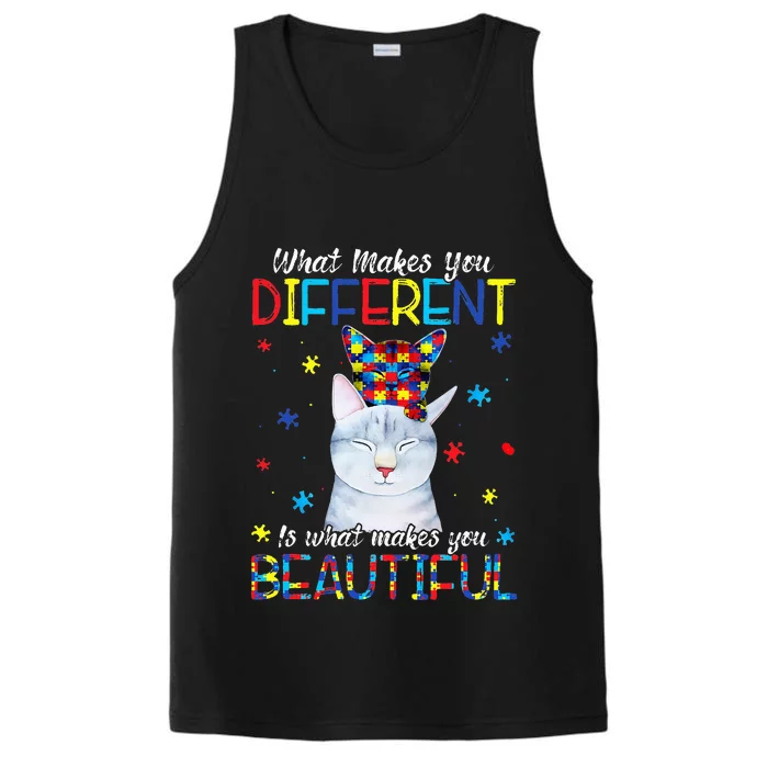 What Makes You Different Cat Mom Autism Awareness Performance Tank