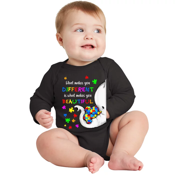 What Makes You Different Elephant Mom Autism Baby Long Sleeve Bodysuit