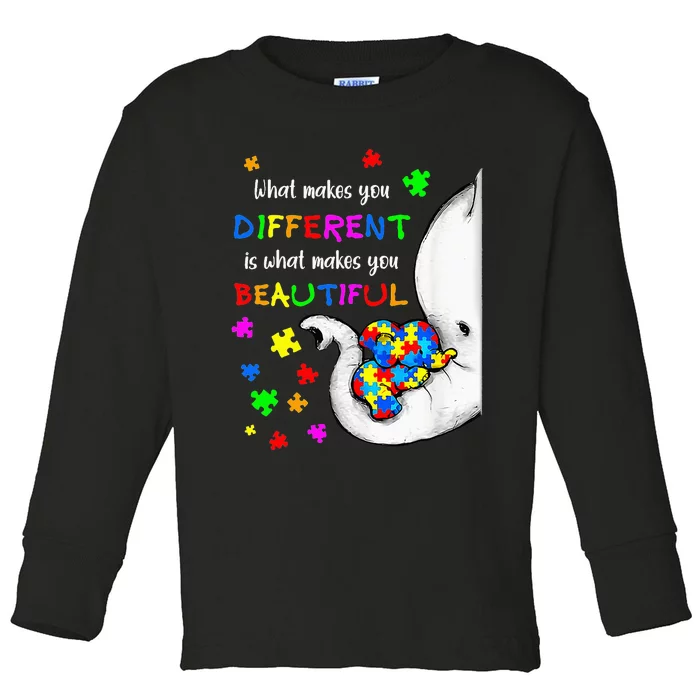 What Makes You Different Elephant Mom Autism Toddler Long Sleeve Shirt