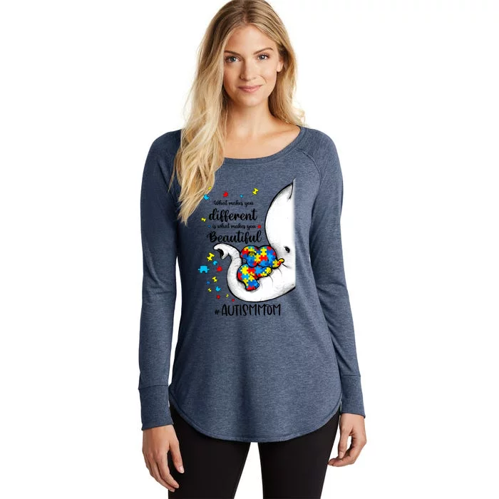 What Makes You Different Elephant Mom Autism Awareness Month Gift Women's Perfect Tri Tunic Long Sleeve Shirt