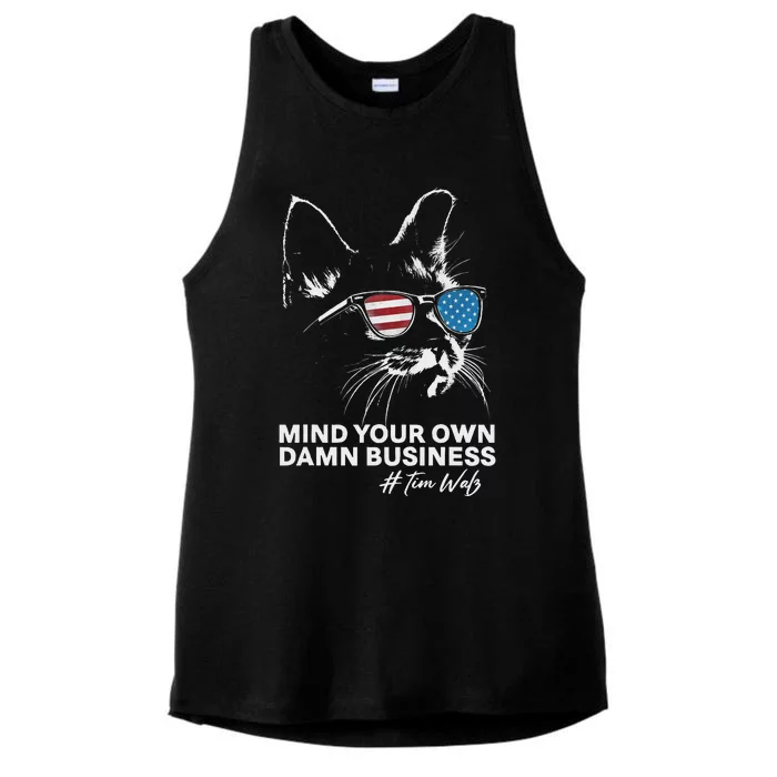 Walz Mind Your Own Damn Business Harris Waltz Cat Lady Ladies Tri-Blend Wicking Tank