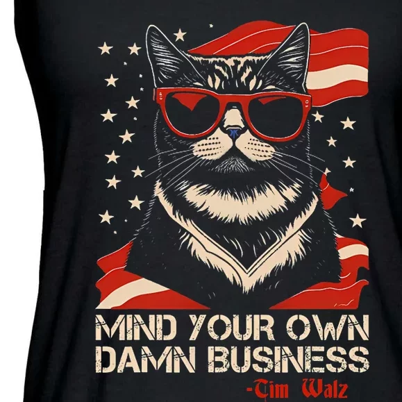 Walz Mind Your Own Damn Business Harris Waltz Cat Lady Ladies Essential Flowy Tank