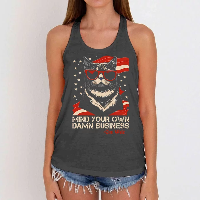 Walz Mind Your Own Damn Business Harris Waltz Cat Lady Women's Knotted Racerback Tank