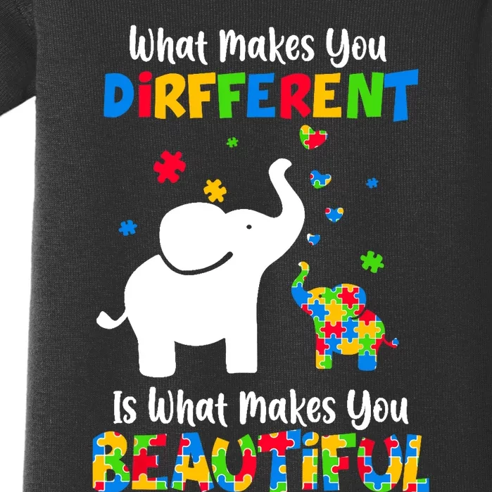 What Makes You Different Autism Child Elephant Mom Awareness Baby Bodysuit