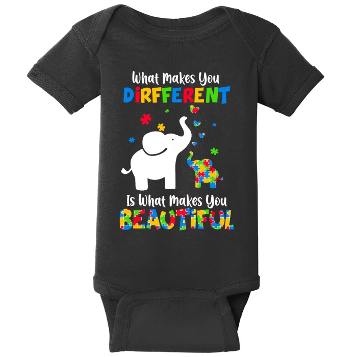 What Makes You Different Autism Child Elephant Mom Awareness Baby Bodysuit