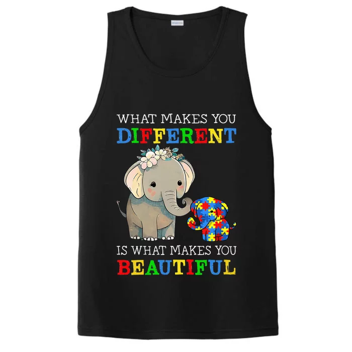 What Makes You Different Elephant Mom Autism Awareness Performance Tank