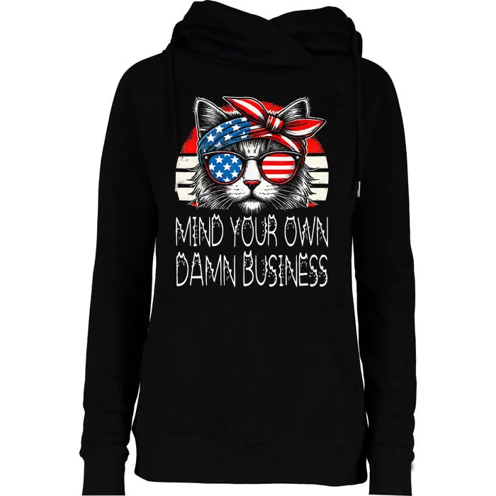 Walz Mind Your Own Damn Business Harris Waltz Cat Lady Womens Funnel Neck Pullover Hood