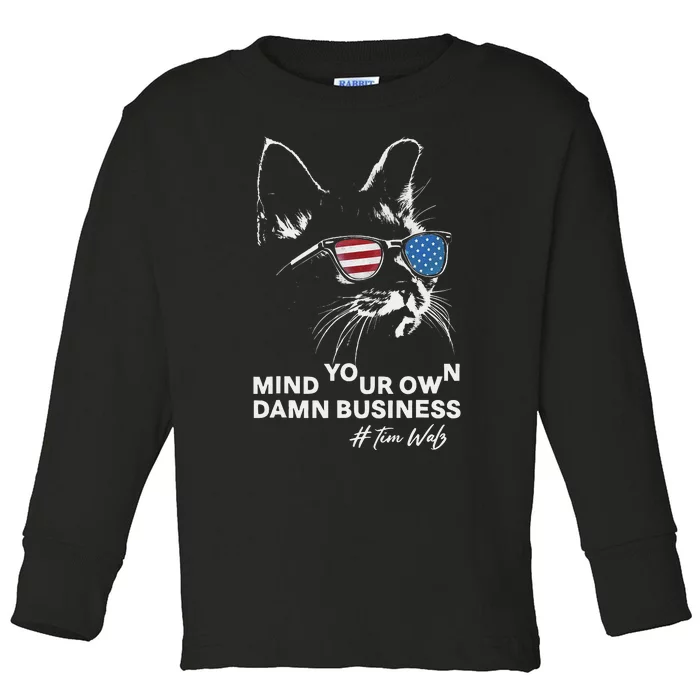 Walz Mind Your Own Damn Business Harris Waltz Cat Lady Toddler Long Sleeve Shirt